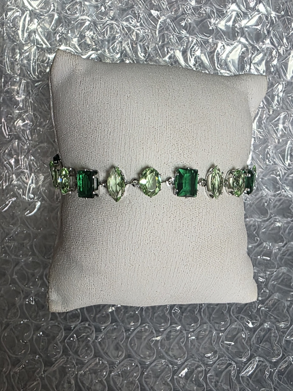 Stainless Steel Elegant Green Crystal Link Bracelet - Women Jewelry